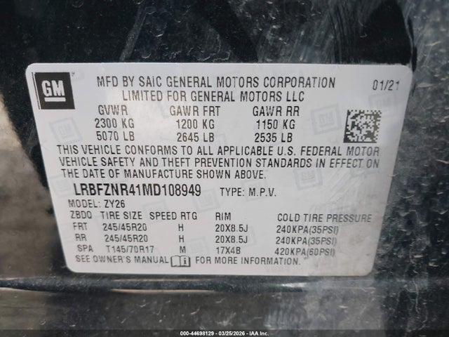 Aukcja sprzedaży 2021 Buick Envision Fwd Essence, vin: LRBFZNR41MD108949, numer aukcji: 44698129