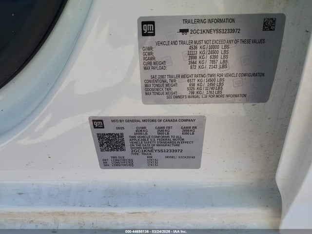 Продаж на аукціоні авто 2025 Chevrolet Silverado 2500hd 4wd  Standard Bed Lt, vin: 2GC1KNEY5S1233972, номер лоту: 44698136