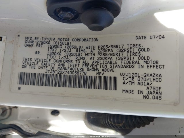 2004 LEXUS GX 470 JTJBT20X740058778 Photo 8