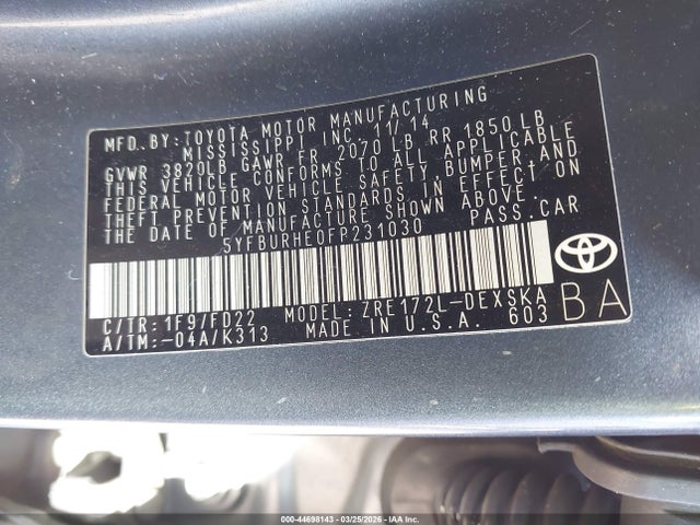 Toyota Corolla S Plus 2015 5YFBURHE0FP231030 Image 9