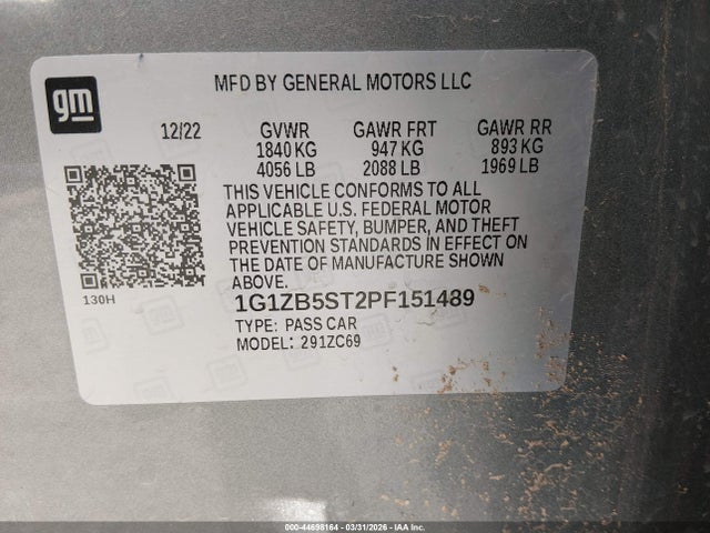 Продажа на аукционе авто 2023 Chevrolet Malibu Fwd Ls, vin: 1G1ZB5ST2PF151489, номер лота: 44698164