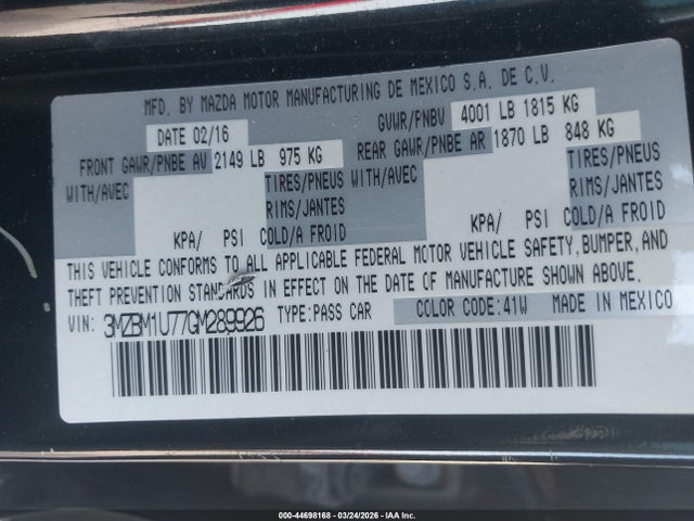 3MZBM1U77GM289926 Mazda Mazda3 I Sport