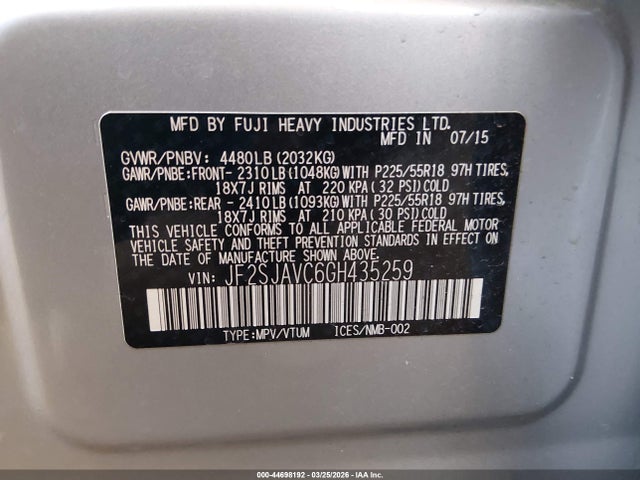 Продажа на аукционе авто 2016 Subaru Forester 2.5i Touring, vin: JF2SJAVC6GH435259, номер лота: 44698192
