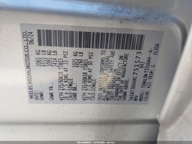 2024 Nissan Rogue Sv Fwd მანქანა იყიდება აუქციონზე, vin: 5N1BT3BAXRC751573, აუქციონის ნომერი: 44698231