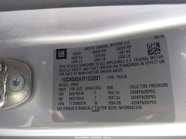 1GCHSAEA7F1232621 Chevrolet Colorado Wt
