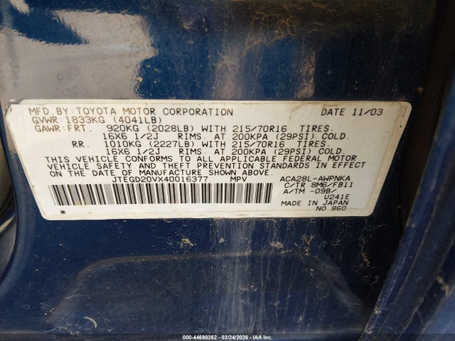 2004 TOYOTA RAV4 JTEGD20VX40016377 Photo 8