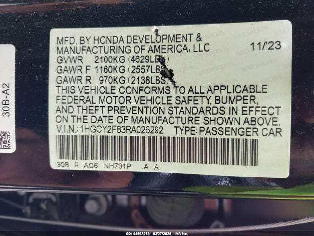 1HGCY2F83RA026292 Honda Accord Hybrid Touring