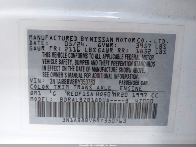 Продажа на аукционе авто 2024 Nissan Sentra S Xtronic Cvt, vin: 3N1AB8BV8RY350763, номер лота: 44698273