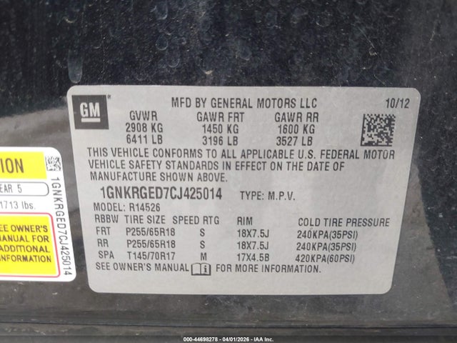 2012 CHEVROLET TRAVERSE 1GNKRGED7CJ425014 Photo 8