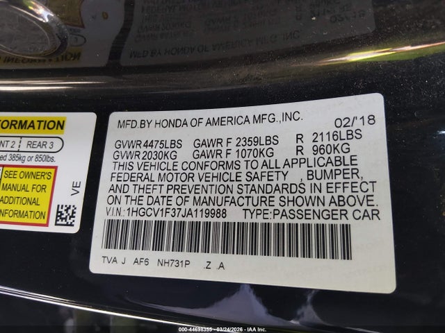 1HGCV1F37JA119988 Honda Accord Sport