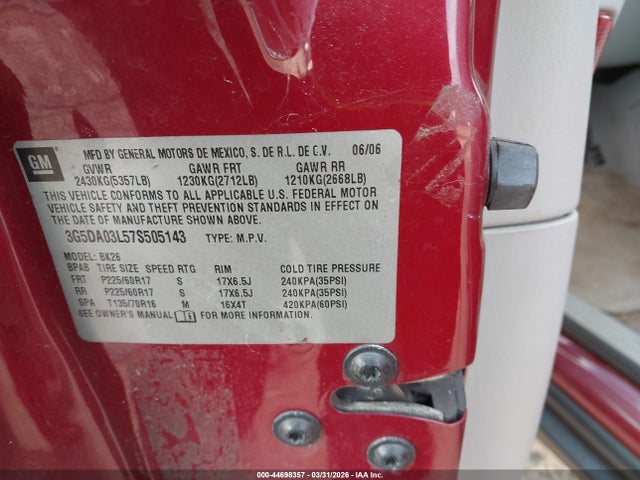 44698357 :رقم المزاد ، 3G5DA03L57S505143 vin ، 2007 Buick Rendezvous Cx مزاد بيع