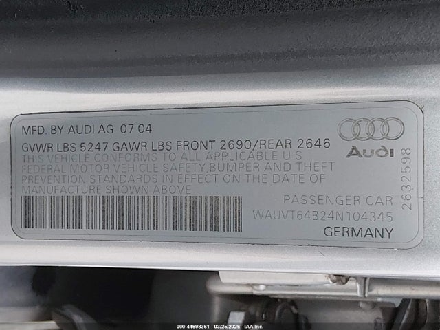 2004 AUDI A6 WAUVT64B24N104345 Photo 8