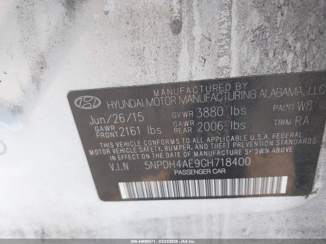Продажа на аукционе авто 2016 Hyundai Elantra Se, vin: 5NPDH4AE9GH718400, номер лота: 44698371