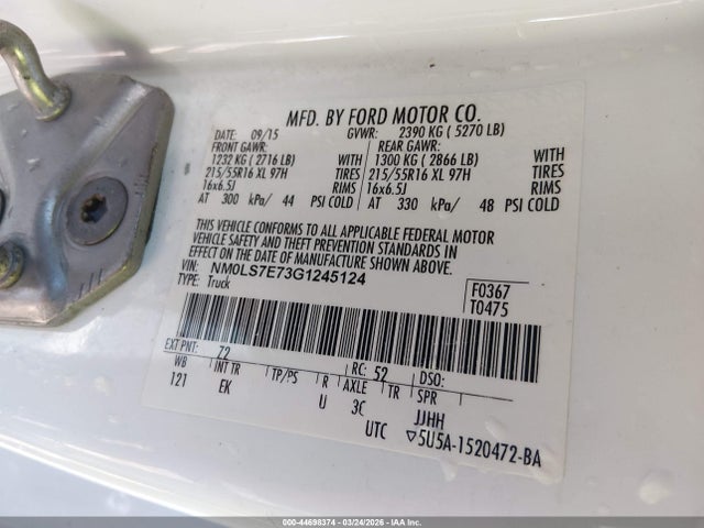 Aukcja sprzedaży 2016 Ford Transit Connect Xl, vin: NM0LS7E73G1245124, numer aukcji: 44698374