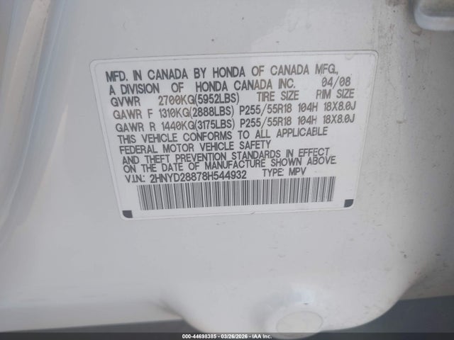 Продажа на аукционе авто 2008 Acura Mdx Sport Package, vin: 2HNYD28878H544932, номер лота: 44698385