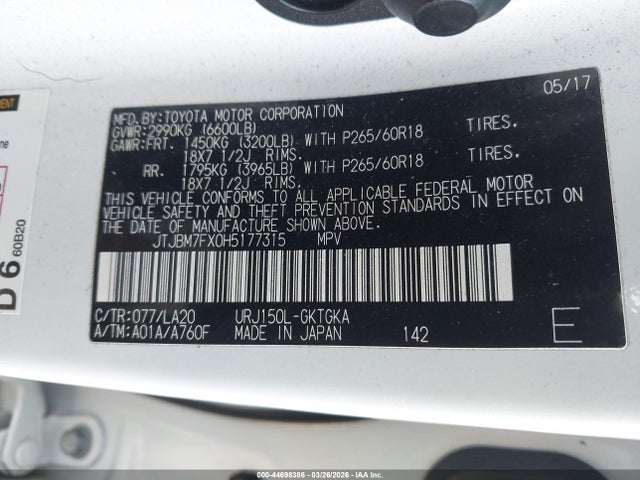JTJBM7FX0H5177315 Lexus GX 460