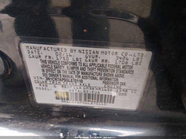 Nissan Versa 1.6 Sv 2016 3N1CN7AP0GL870110 Image 9
