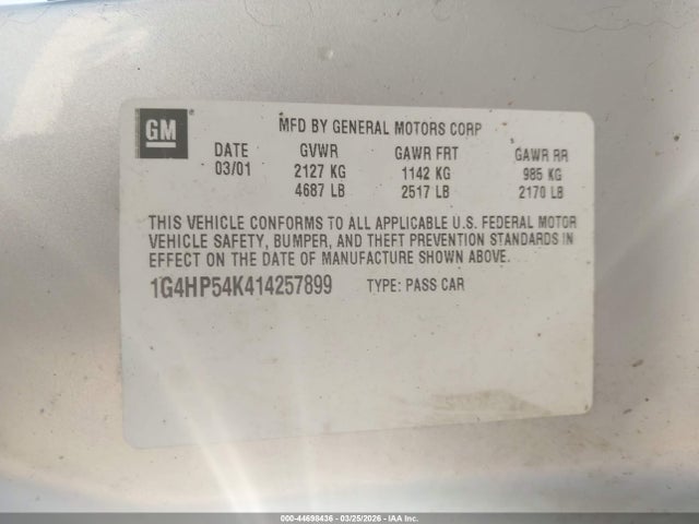 Продаж на аукціоні авто 2001 Buick Lesabre Custom, vin: 1G4HP54K414257899, номер лоту: 44698436