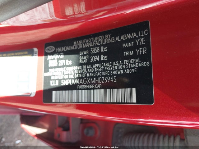 44698454 :رقم المزاد ، 5NPLM4AGXMH023945 vin ، 2021 Hyundai Elantra Sel مزاد بيع