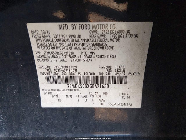 Ford FLEX SEL 2016 2FMGK5C8XGBA21630 Image 9