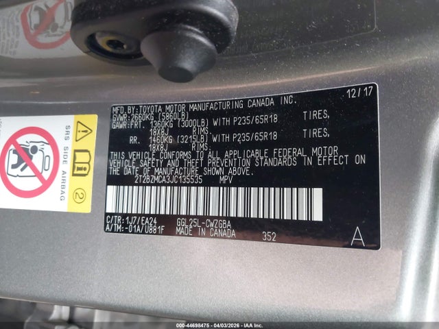 44698475 :رقم المزاد ، 2T2BZMCA3JC135535 vin ، 2018 Lexus Rx 350 مزاد بيع