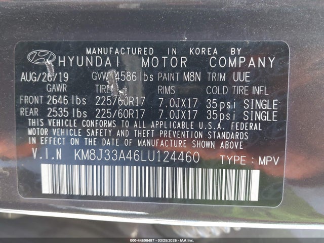 KM8J33A46LU124460 Hyundai Tucson Value