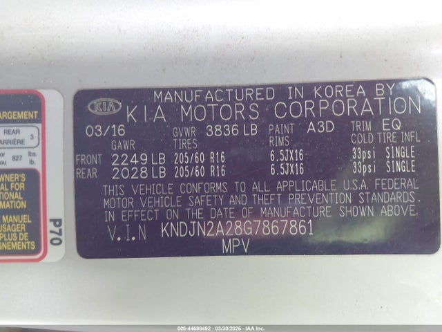 Aukcja sprzedaży 2016 Kia Soul, vin: KNDJN2A28G7867861, numer aukcji: 44698492