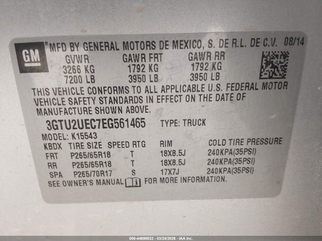 3GTU2UEC7EG561465 GMC Sierra 1500 Sle