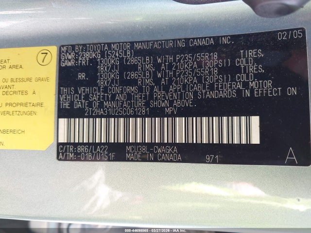 Aukcja sprzedaży 2005 Lexus Rx 330, vin: 2T2HA31U25C061281, numer aukcji: 44698565