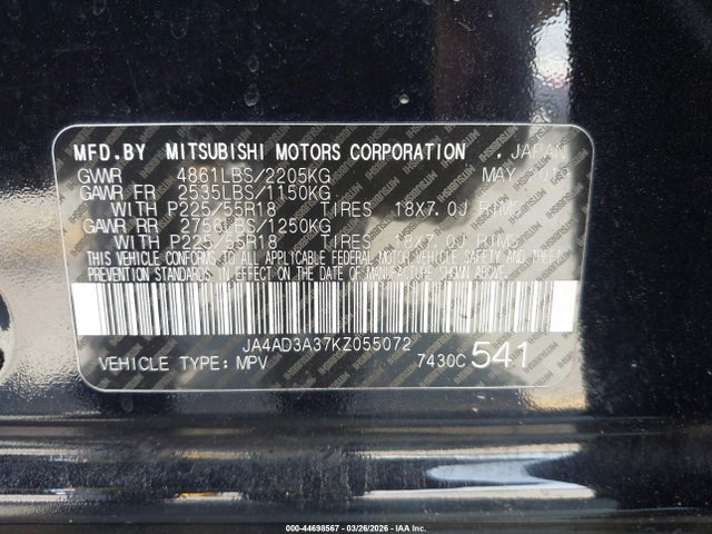 Mitsubishi Outlander Sel 2019 JA4AD3A37KZ055072 Image 9