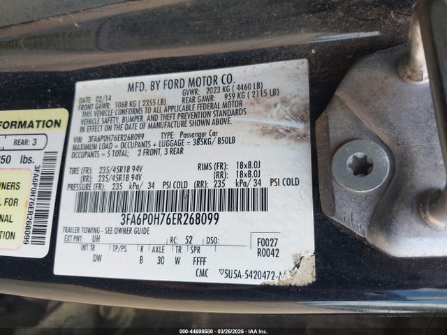 Ford FUSION SE 2014 3FA6P0H76ER268099 Image 9