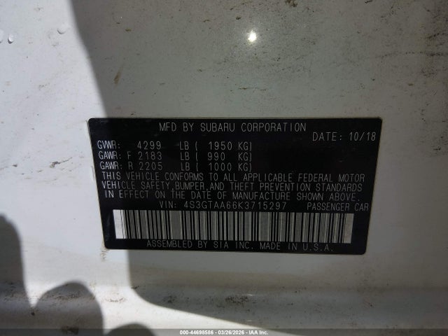Aukcja sprzedaży 2019 Subaru Impreza 2.0i, vin: 4S3GTAA66K3715297, numer aukcji: 44698586