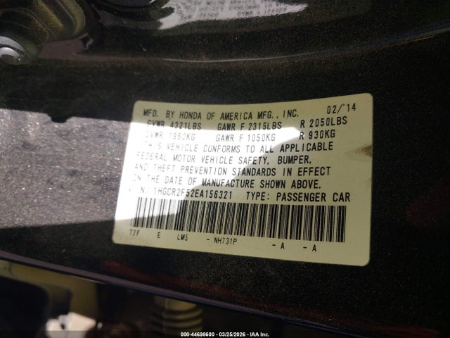 Honda Accord Sport 2014 1HGCR2F52EA156321 Image 9