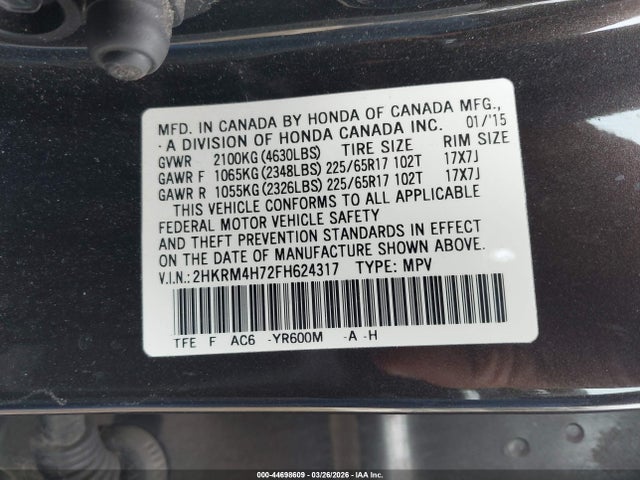 Honda Cr-v Ex-l 2015 2HKRM4H72FH624317 Image 9