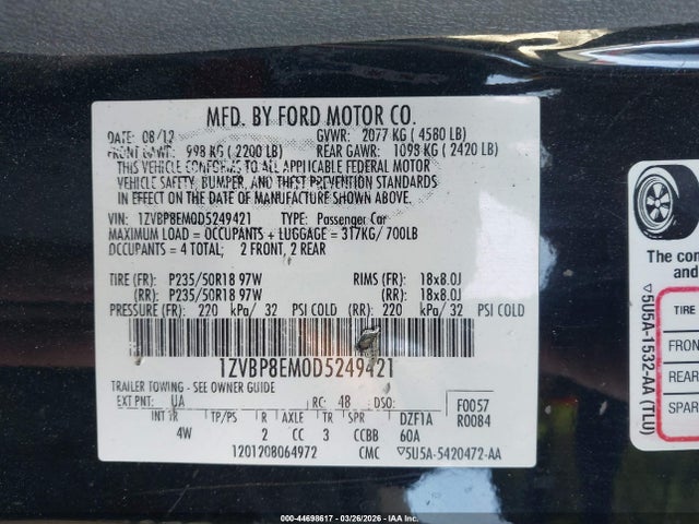 2013 FORD MUSTANG 1ZVBP8EM0D5249421 Photo 8