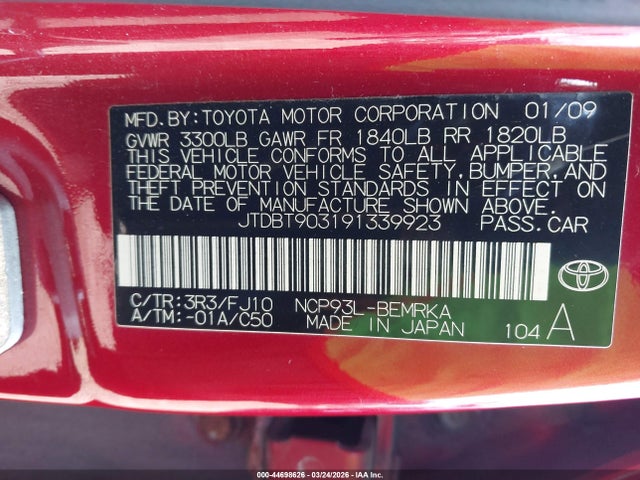 2009 TOYOTA YARIS JTDBT903191339923 Photo 8