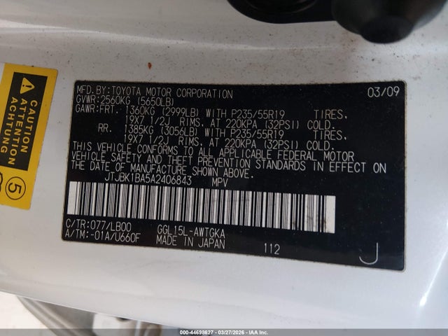 44698627 :رقم المزاد ، JTJBK1BA5A2406843 vin ، 2010 Lexus Rx 350 مزاد بيع