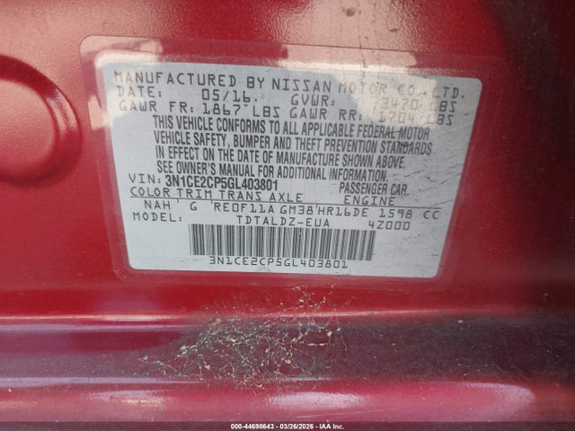 Nissan Versa Note S (sr)/s Plus/sl/sr/sv 2016 3N1CE2CP5GL403801 Image 9