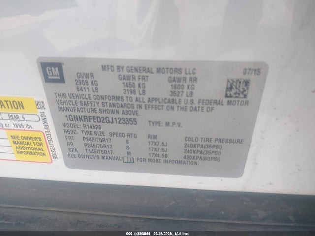 1GNKRFED2GJ123355 Chevrolet Traverse Ls
