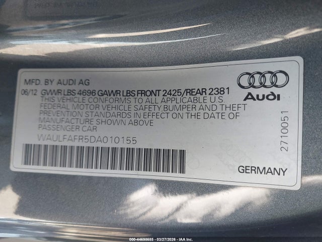 44698685 :رقم المزاد ، WAULFAFR5DA010155 vin ، 2013 Audi A5 2.0t Premium مزاد بيع