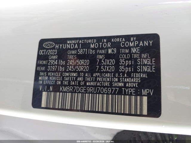Продажа на аукционе авто 2024 Hyundai Palisade Calligraphy Night Edition, vin: KM8R7DGE9RU706977, номер лота: 44698703