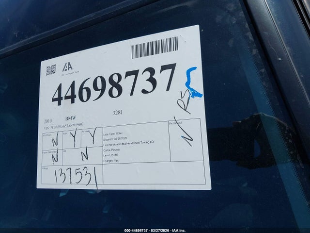 Продаж на аукціоні авто 2010 Bmw 328i, vin: WBAPH5G53ANM69607, номер лоту: 44698737