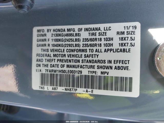7FARW1H50LE003129 Honda Cr-v 2wd Ex