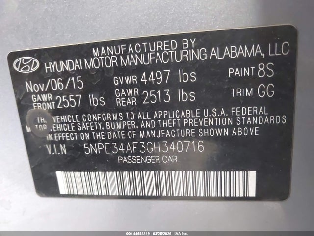Продажа на аукционе авто 2016 Hyundai Sonata Sport, vin: 5NPE34AF3GH340716, номер лота: 44698819