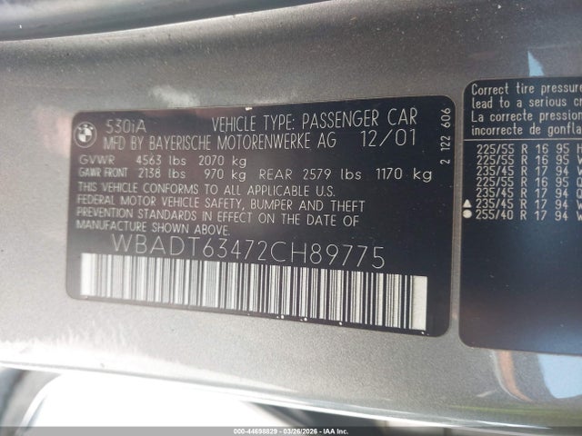 Aukcja sprzedaży 2002 Bmw 530ia, vin: WBADT63472CH89775, numer aukcji: 44698829