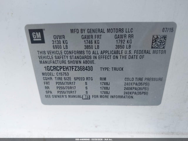 1GCRCPEH7FZ368430 Chevrolet Silverado 1500 Wt