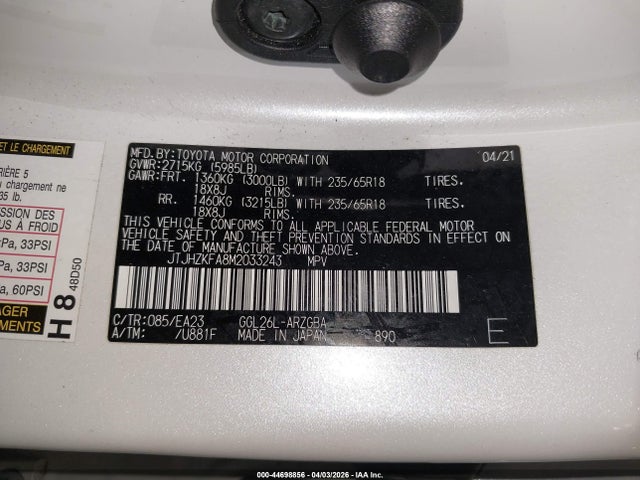 Aukcja sprzedaży 2021 Lexus Rx 350l, vin: JTJHZKFA8M2033243, numer aukcji: 44698856