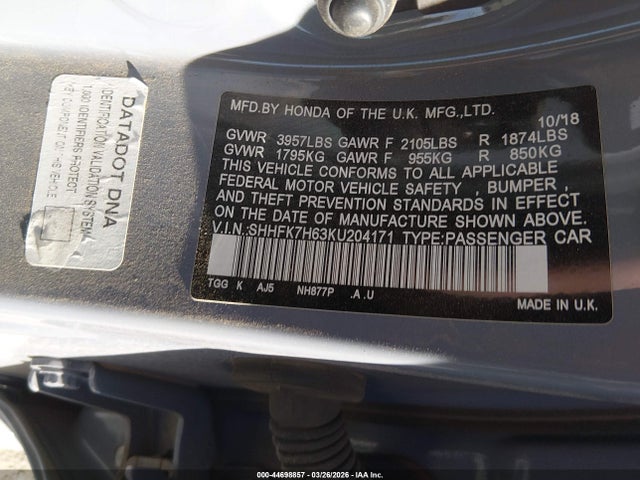 SHHFK7H63KU204171 Honda CIVIC EX