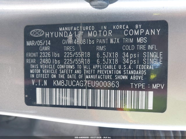 KM8JUCAG7EU900363 Hyundai Tucson Limited