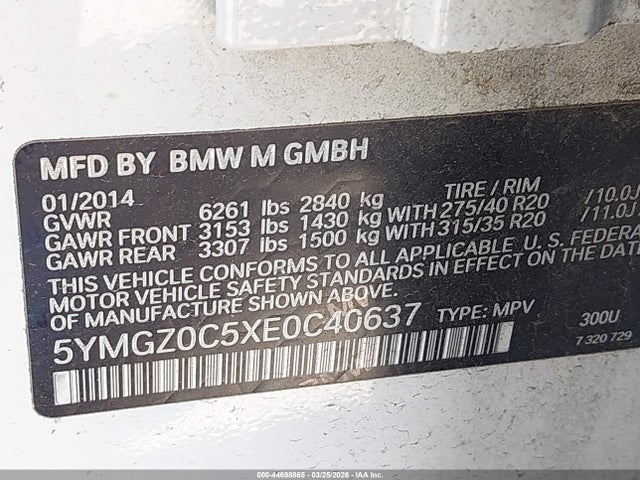 2014 Bmw X6 M მანქანა იყიდება აუქციონზე, vin: 5YMGZ0C5XE0C40637, აუქციონის ნომერი: 44698865